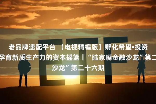 老品牌速配平台 【电视精编版】孵化希望•投资未来：孕育新质生产力的资本摇篮丨“陆家嘴金融沙龙”第二十六期